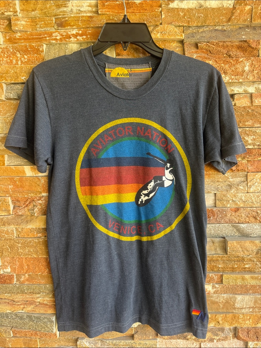 Aviator Nation Graphic Tee Navy Venice CA Cree Neck Surf Logo Unisex Small